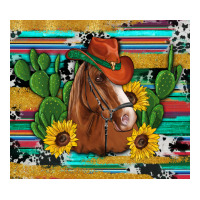 western horse cowboy hat cactus sunflowers glitter cowhide serape turq | Teevron