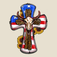 American Flag Cross Cow Skull Sunflowers Urban Heavy Tee | Teevron