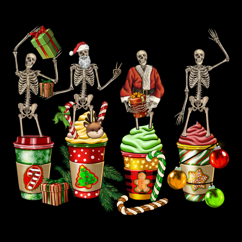 Christmas Skeleton Coffee Cups Long Sleeve Tee by FaDigitalArtStudio | Teevron