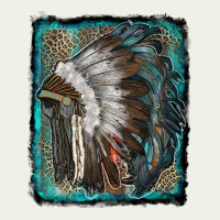 Indian Feather Headdress With Leopard Background Urban Heavy Tee | Teevron