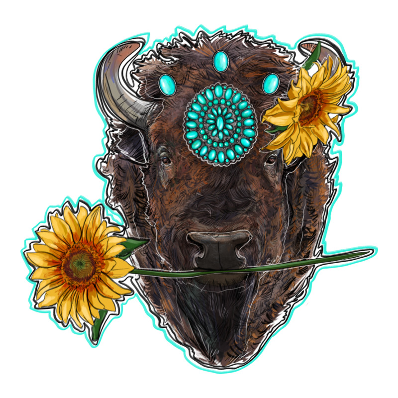 Bison Head With Sunflowers And Gemstone Urban Heavy Tee by RanaPortraitStore | Teevron