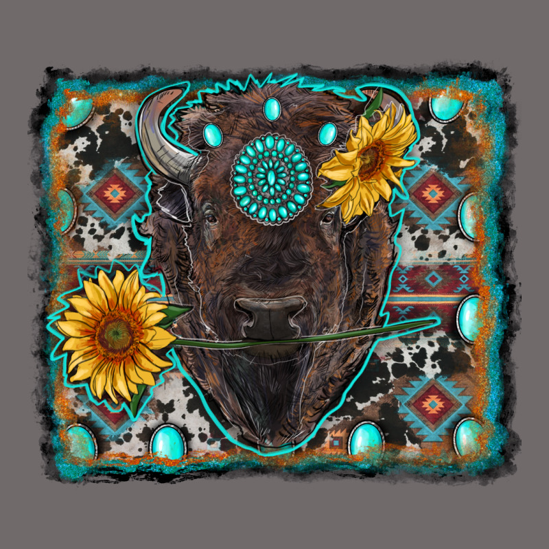 American Bison Wıth Sunflower And Gemstone Urban Heavy Tee by RanaPortraitStore | Teevron