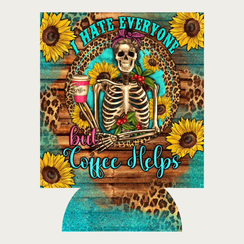 I Hate Everyone But Coffee Helps Western Skeleton Coffee Sunflowers 12 Zipper Hoodie by Artiststas | Teevron