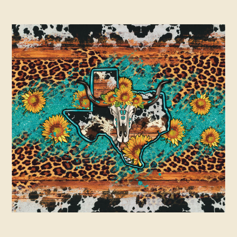 Bull Skull Texas Map Sunflower Leopard Cowhide Premium Tee by Artiststas | Teevron