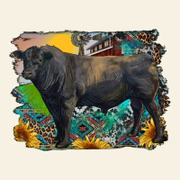 Black Angus Bull With Aztec And Farm Background Vintage Tee | Teevron