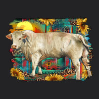 Western Charolais Bull And Aztec Sunflower Background Vintage Tee | Teevron