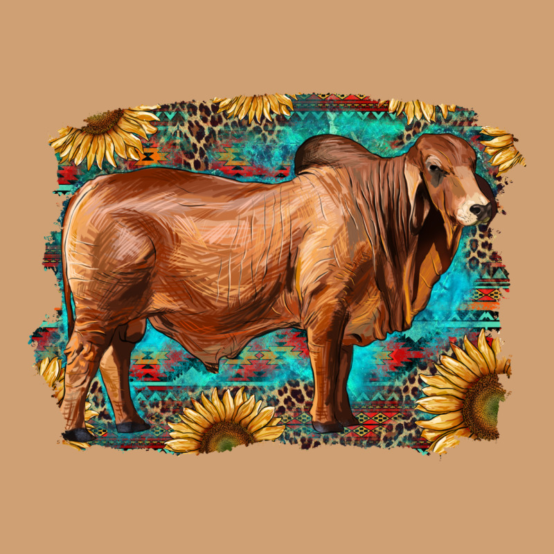 Brahman Bull With Aztec Sunflower And Leopard Background Vintage Tee by RanaPortraitStore | Teevron