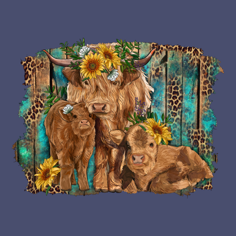 Highland Cow Family Cattle And Calf With Sunflower And Turquoise Backg Vintage Tee by RanaPortraitStore | Teevron