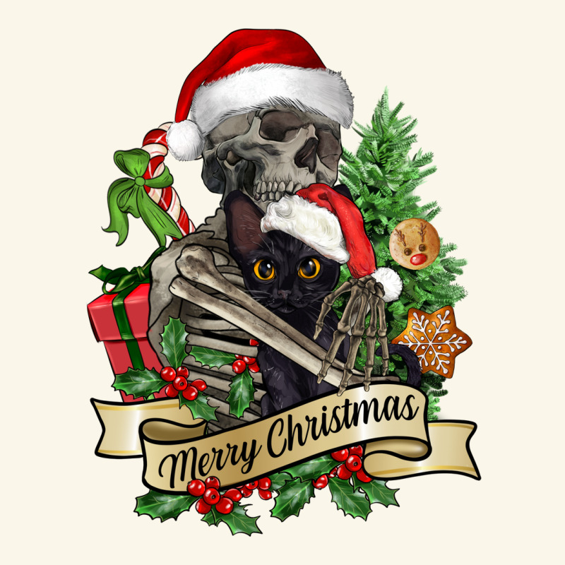Merry Christmas Skeleton With Black Cat Premium Hoodie by NancyCooperArtShop | Teevron