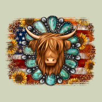 American Flag Sunflowers Highland Cow Turquoise Background Heavyweight Hoodie | Teevron