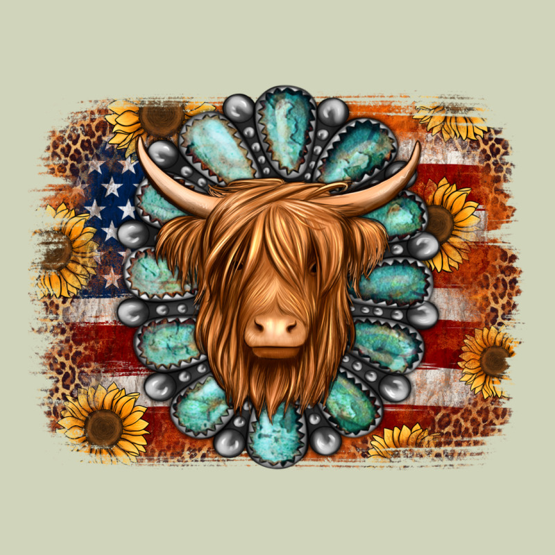 American Flag Sunflowers Highland Cow Turquoise Background Heavyweight Hoodie by Jasminsmagicworld | Teevron
