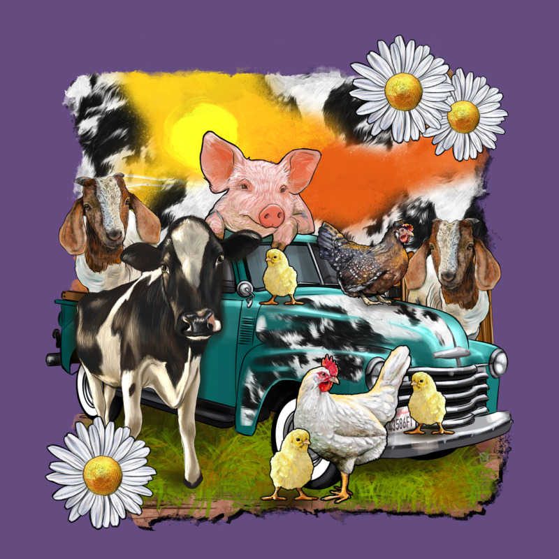 Cowhide Farm Truck With Farm Animals Vintage Hoodie by texasbilliewilder | Teevron