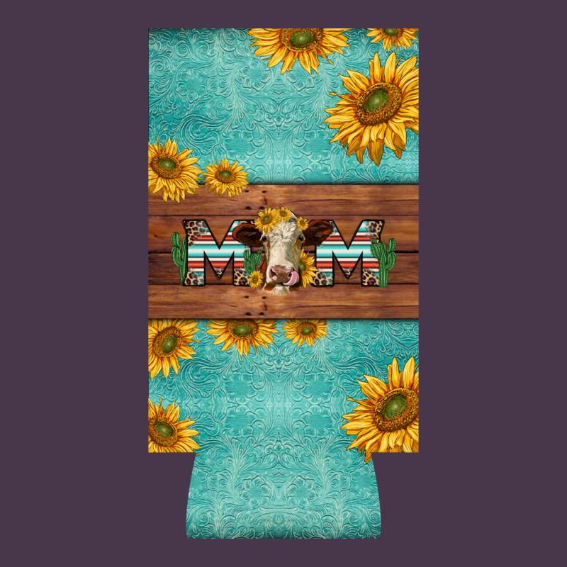 Mom Hereford Cattle Sunflowers On Tooled Leather Slim Can Cooler Heavyweight Hoodie by BarkalooDesign | Teevron