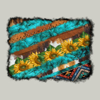Western Aztec Sunflowers Turquoise Cowhide Background Heavyweight Hoodie | Teevron