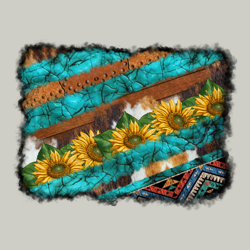 Western Aztec Sunflowers Turquoise Cowhide Background Heavyweight Hoodie by BarkalooDesign | Teevron
