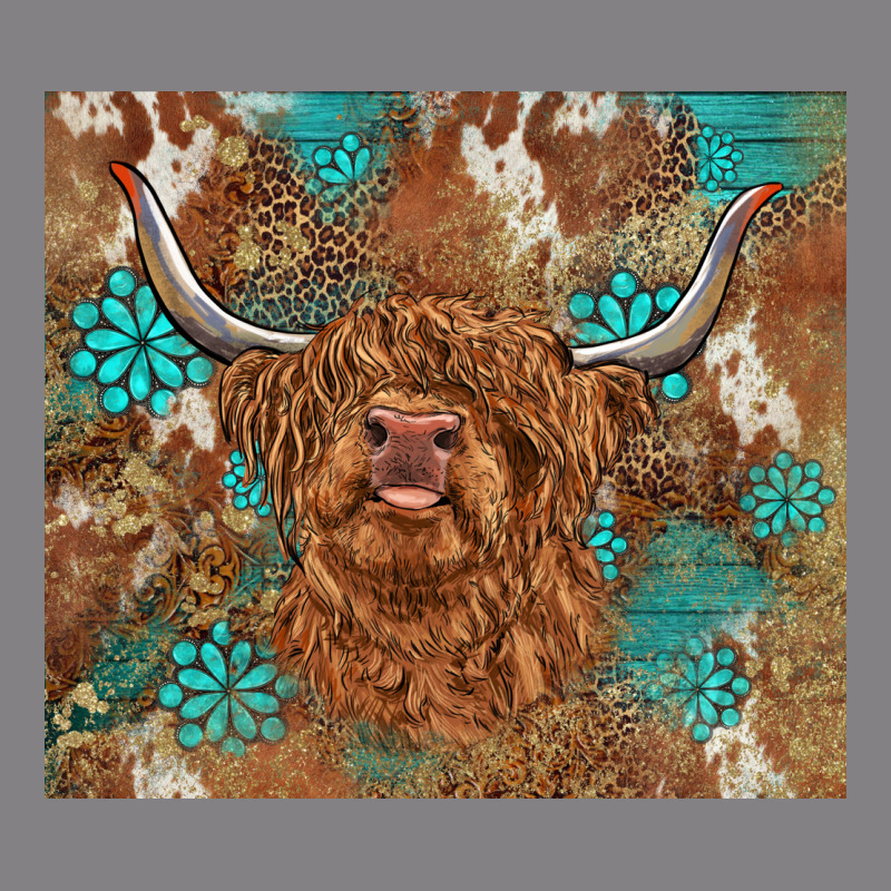 Highland Cow Turquoise Gemstones Western Patterns Heavyweight Hoodie by BarkalooDesign | Teevron