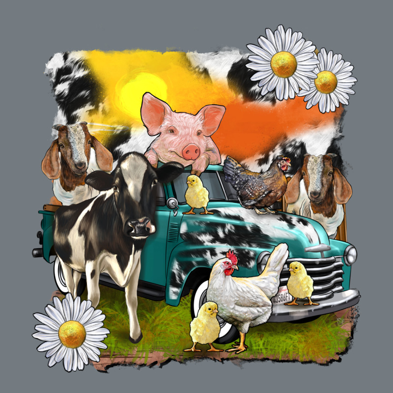 Cowhide Farm Truck With Farm Animals Heavyweight Sweatshirt by texasbilliewilder | Teevron