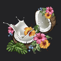 Coconut With Tropical Leavers And Flowers Vintage Tee | Teevron