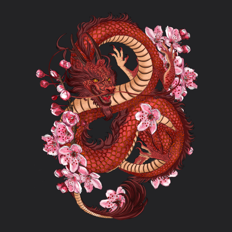 Red Dragon And Sakura Cherry Blossoms Vintage Tee by RanaPortraitStore | Teevron