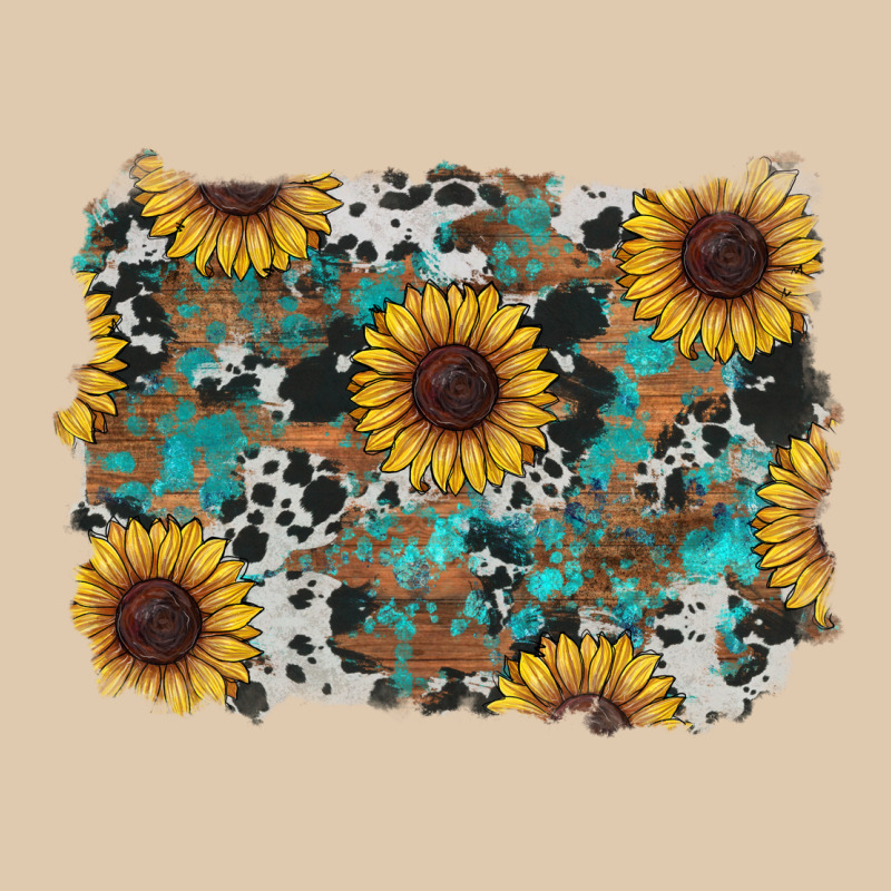 Western Sunflowers Turquoise Cowhide Background Heavyweight Sweatshirt by RanaPortraitStore | Teevron