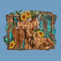 Highland Cow Family Cattle And Calf With Sunflower And Turquoise Backg Urban Heavy Tee | Teevron