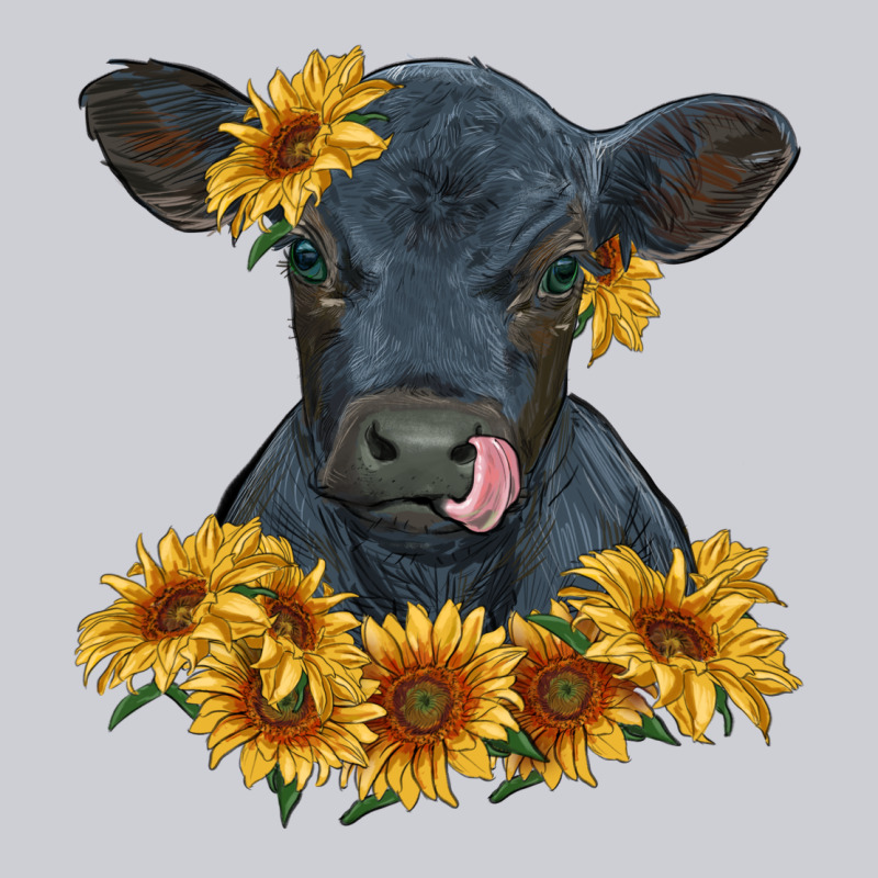 Black Angus Calf With Sunflowers Heavyweight Sweatshirt by RanaPortraitStore | Teevron