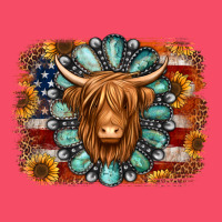 American Flag Sunflowers Highland Cow Turquoise Background Premium Sweatshirt | Teevron