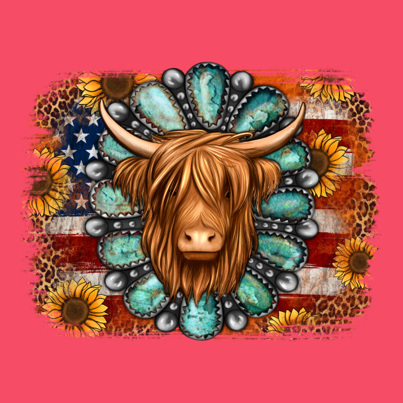 American Flag Sunflowers Highland Cow Turquoise Background Premium Sweatshirt by Jasminsmagicworld | Teevron