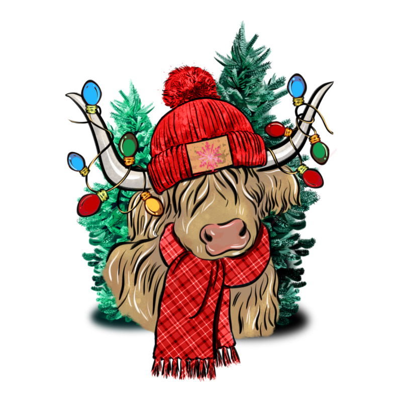 Red Christmas Long Haired Cow Premium Sweatshirt by NancyCooperArtShop | Teevron