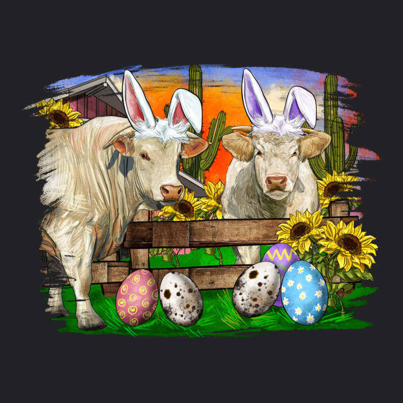 Easter Farm Cows Bunny Ears And Eggs Vintage Tee by RanaPortraitStore | Teevron