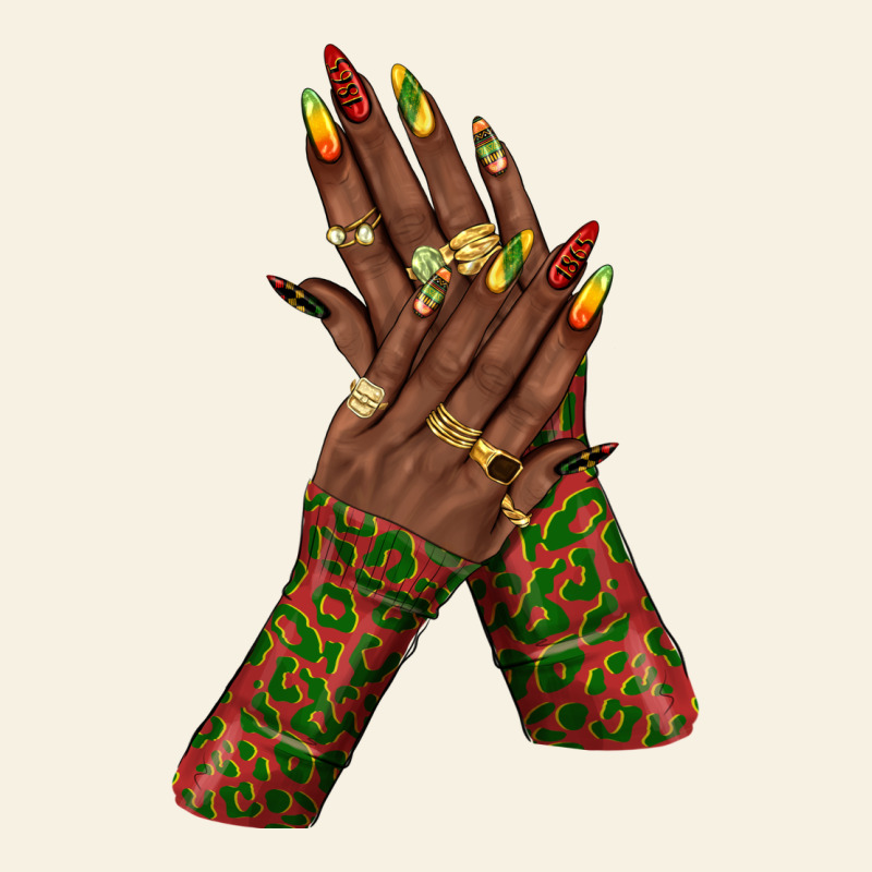 Juneteenth Nail Art With Afro Hand Vintage Tee by texasbilliewilder | Teevron