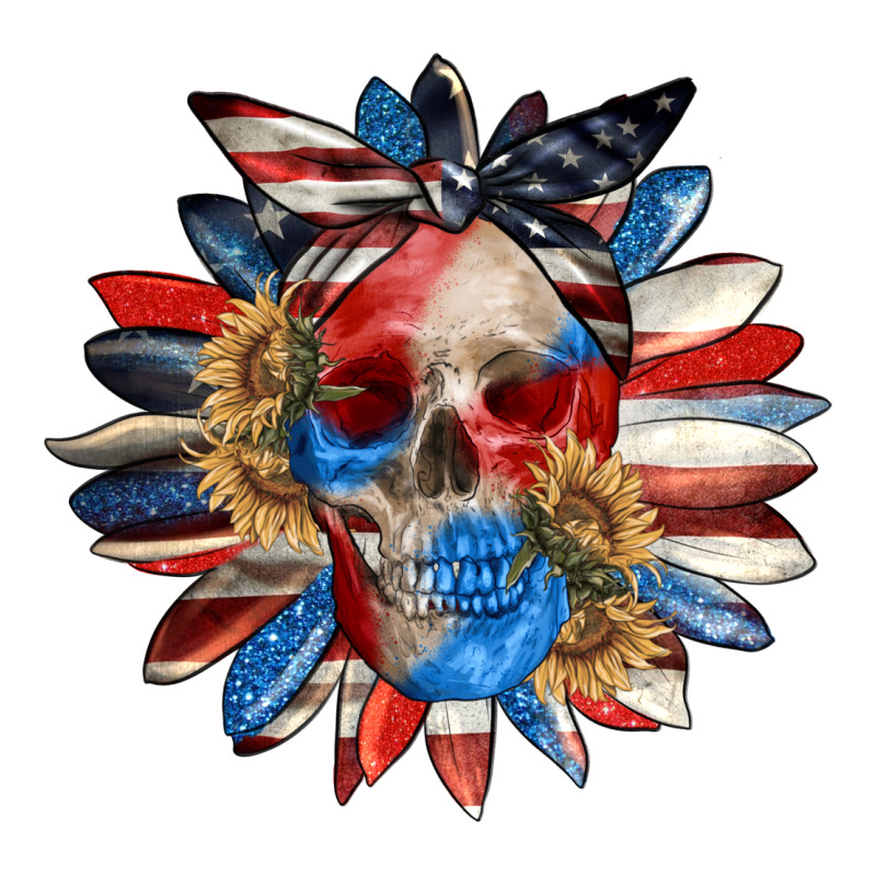 4th Of July Sunflower Skull 4th Of July Long Sleeve Tee by CowGirlArtShop | Teevron