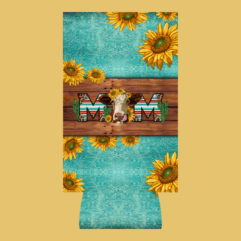 Mom Hereford Cattle Sunflowers On Tooled Leather Slim Can Cooler Premium Sweatshirt by BarkalooDesign | Teevron