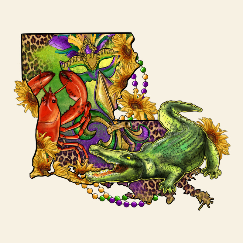 Louisiana Map With Mardi Gras Crocodile Vintage Tee by RanaPortraitStore | Teevron
