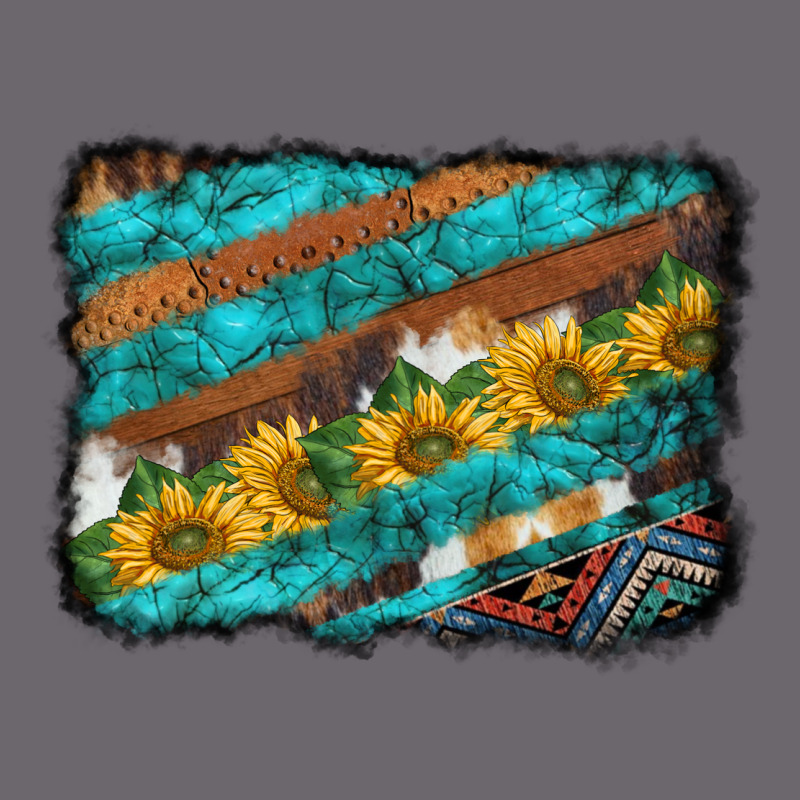 Western Aztec Sunflowers Turquoise Cowhide Background Premium Sweatshirt by BarkalooDesign | Teevron