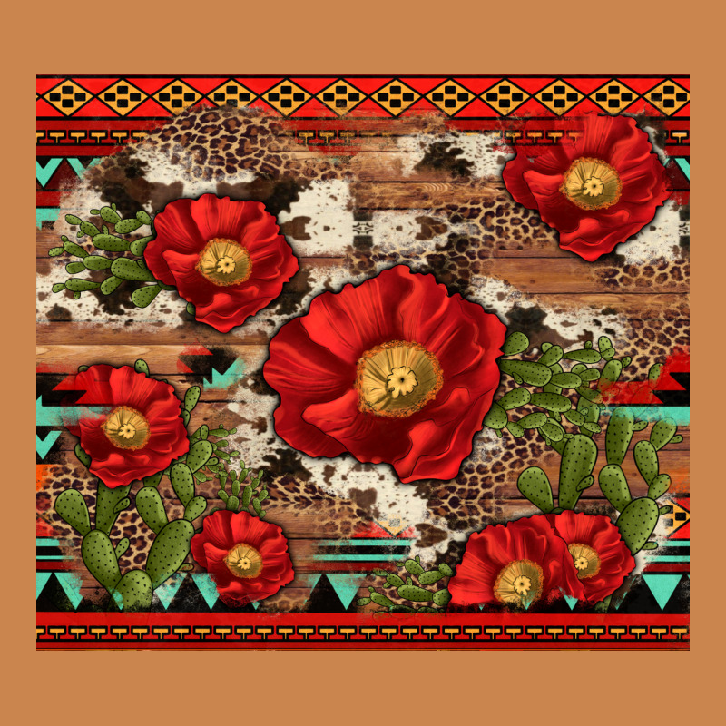 Red Flower And Cactus With Cowhide And Aztec Heavyweight Hoodie by Artiststas | Teevron