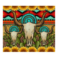 bull skulls gemstones and cactus with leopard and aztec | Teevron