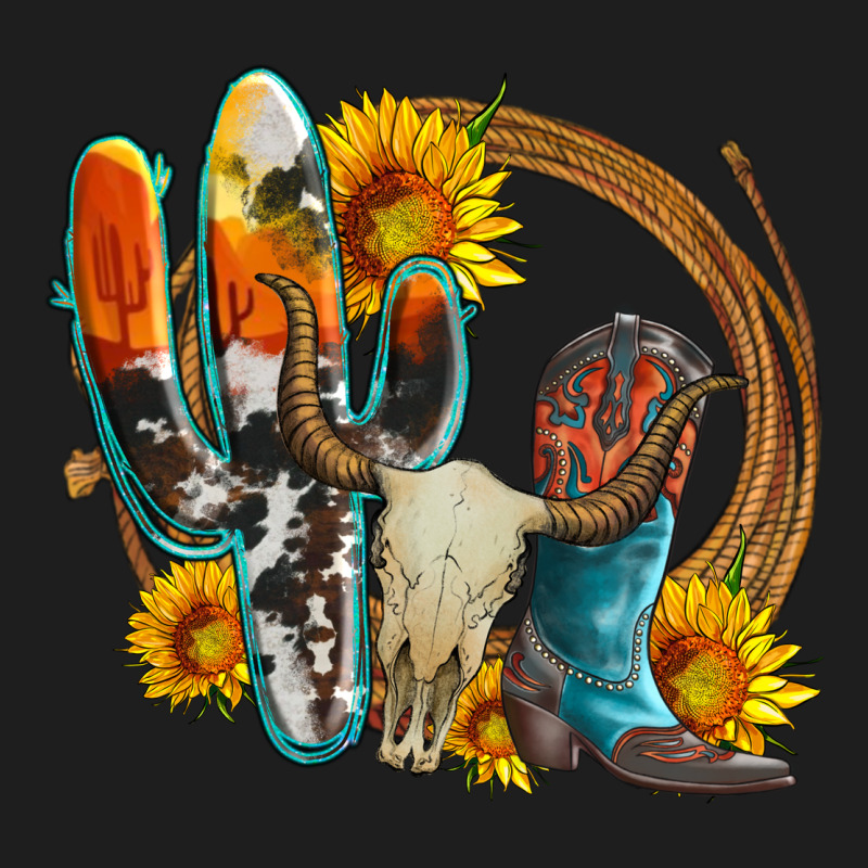 Western Cactus Bullskull And Boots With Sunflowers And Serape Leopard Heavyweight Hoodie by Artiststas | Teevron