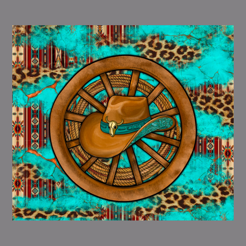 Cowboy Hat Turquoise Aztec Background Old Wheel Heavyweight Hoodie by Artiststas | Teevron