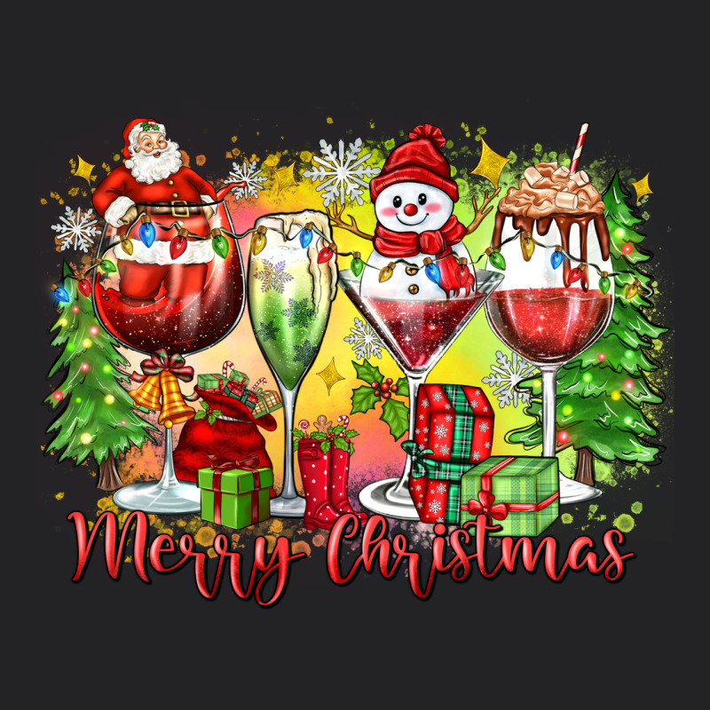 Merry Christmas Wine Glasses Vintage Tee by Zillion Design Studio | Teevron