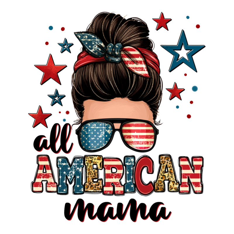All American Mama Messy Bun Long Sleeve Tee by Zillion Design Studio | Teevron