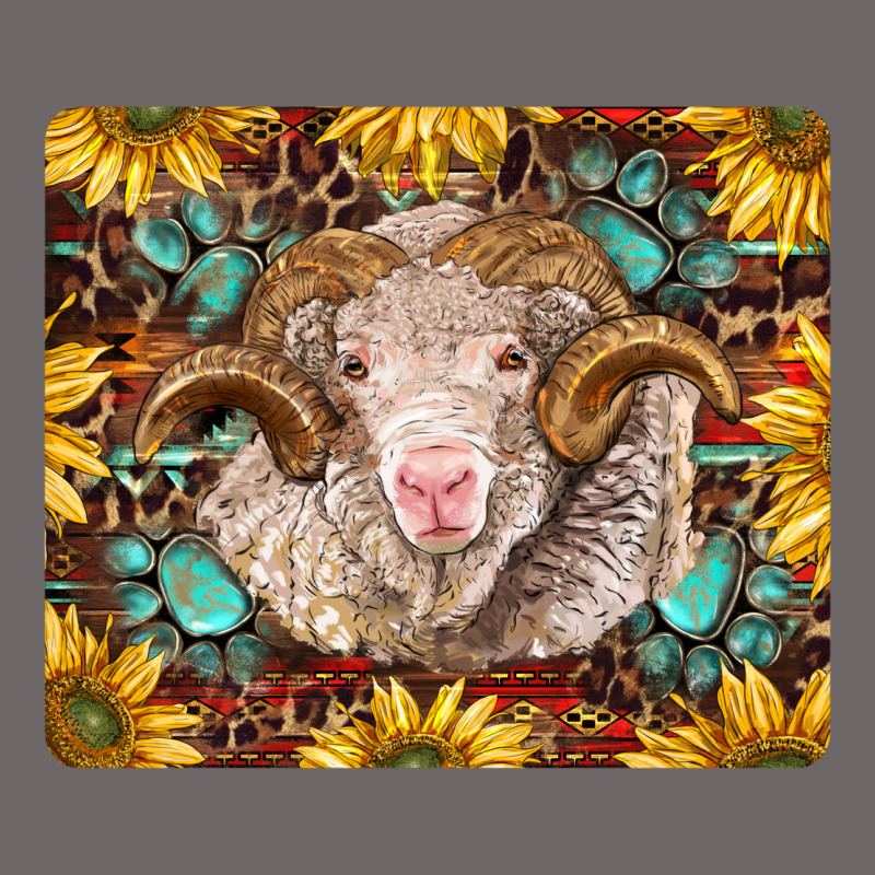 Merino Ram With Sunflowers And Gemstone Mousepad Classic Tee by BarkalooDesign | Teevron