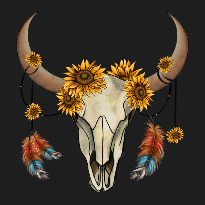 Bull Skull Sunflowers And Feathers Heavyweight Hoodie by AdoDesignShop | Teevron