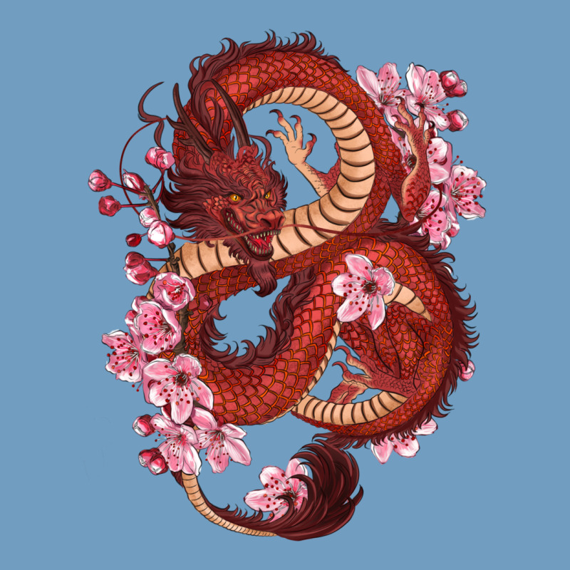 Red Dragon And Sakura Cherry Blossoms Urban Heavy Tee by RanaPortraitStore | Teevron