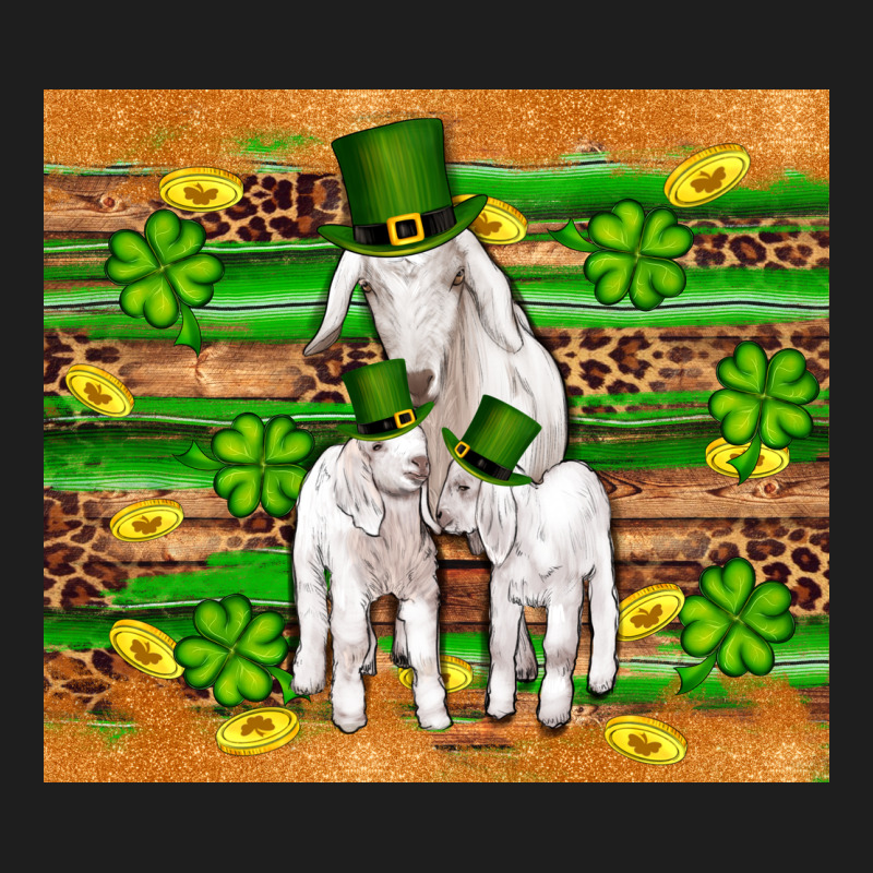 St Patricks Goat Family Shamrock Gold Serape Leopard Glitter Wooden Tu Heavyweight Hoodie by Artiststas | Teevron
