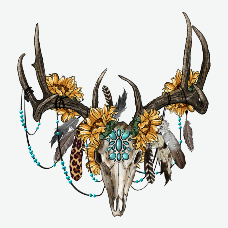 Boho Deer Skull Sunflowers And Gemstone Urban Heavy Tee by RanaPortraitStore | Teevron