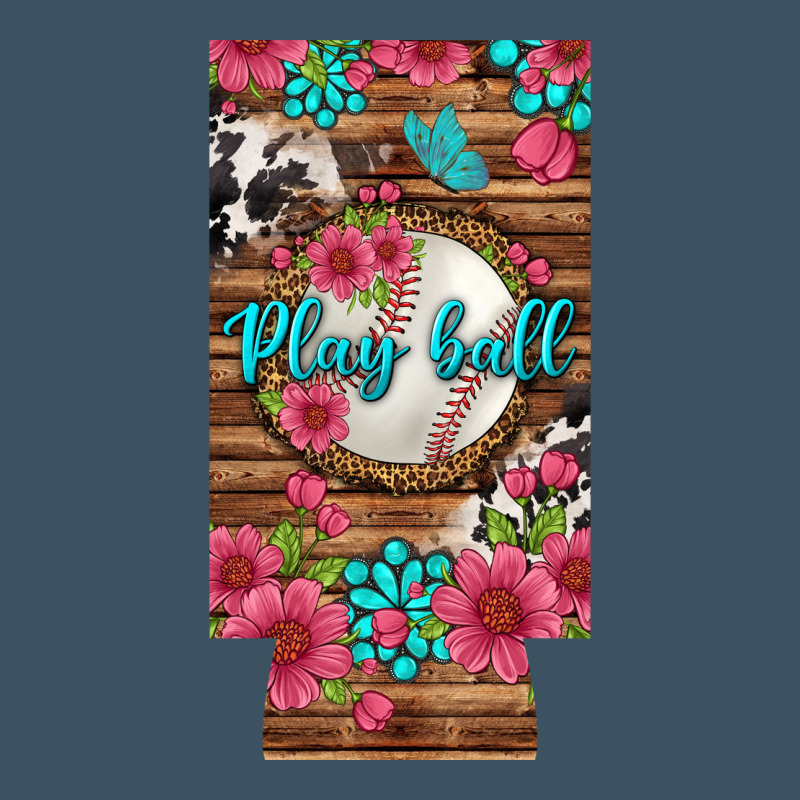 Play Ball Baseball With Pink Flowers 12 Oz Slim Can Cooler Urban Hoodie by BundleAndBundleShop | Teevron