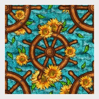 Lake Boat Rudder And Sunflowers Seamless Pattern Urban Hoodie | Teevron