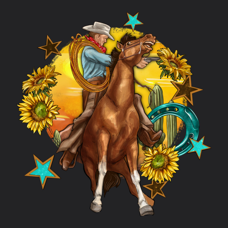 Bucking Horse With Cowboy And Sunflower Vintage Tee by texasbilliewilder | Teevron