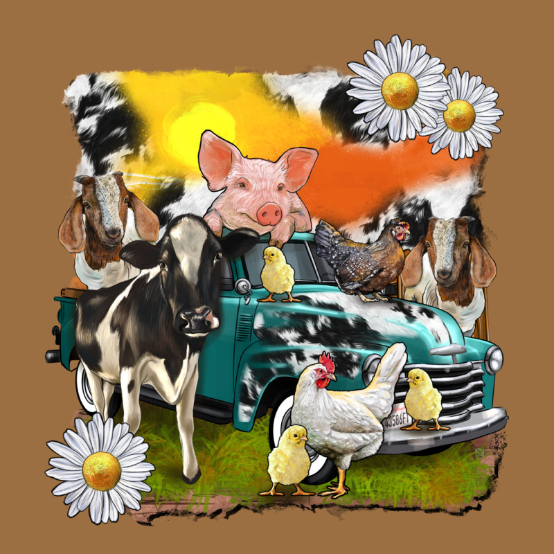 Cowhide Farm Truck With Farm Animals Vintage Tee by texasbilliewilder | Teevron